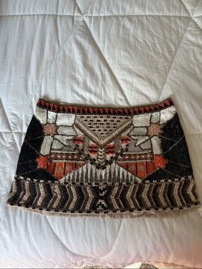 AllSaints Embellished Geometric Mini Skirt in Black, Orange and Cream